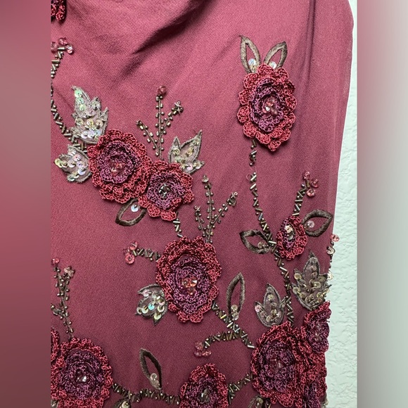Vintage Y2K Sue Wong Nocturne Burgundy Beaded Embroidered Asymmetrical Dress 4 - Picture 10 of 17